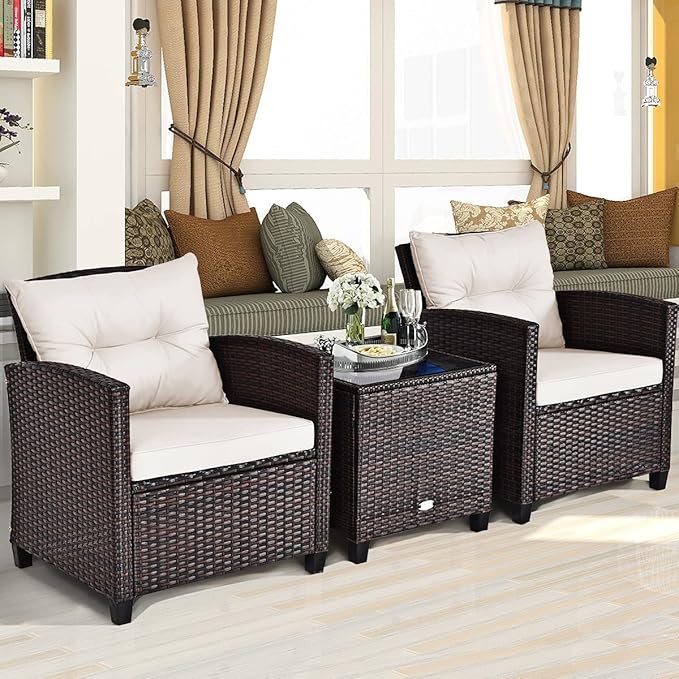Tangkula 3 Pieces Patio Furniture Set, PE Rattan Wicker 3 Pcs Outdoor Sofa Set - Image 3