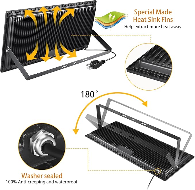 2 Pack 800W LED Flood Light Outdoor, 3750W Equivalent Super Bright FloodLight - Image 2