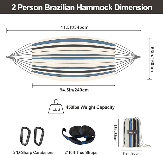 Brazilian Double Hammock with Tree Straps, Extra Large 94x63IN, 2 Persons - Image 3