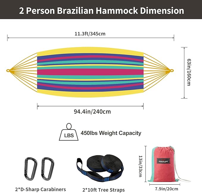 Brazilian Double Hammock with Tree Straps, Extra Large 94x63IN, 2 Persons - Image 3