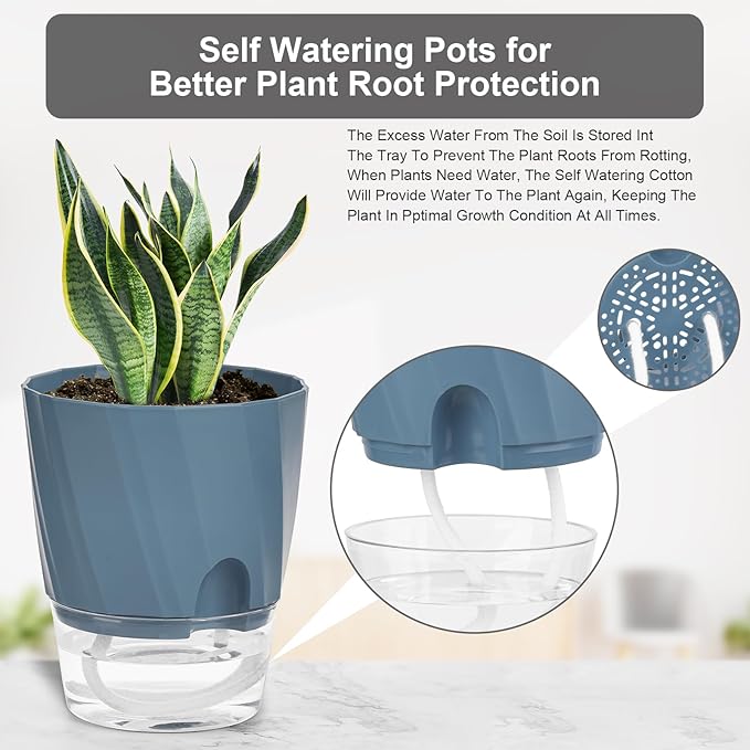 KIMCHOMERSE Self Watering Plant Pots, 6 Inch Plant Pots 6-Pack Indoor Planter - Image 6