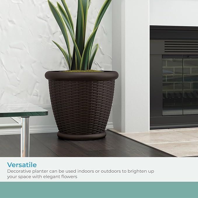 Suncast 18" Resin Indoor/Outdoor Wicker Planter, Made in the USA - Image 6