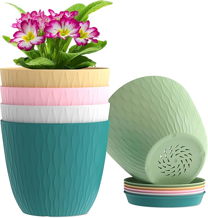 6 inch Flower Pots, 5 Pack Plant Pots by WSMKSZ