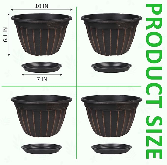 FGstyle 10 Inch Plants Pot, 4 Pack Flower Pots, Planters Pot - Image 4