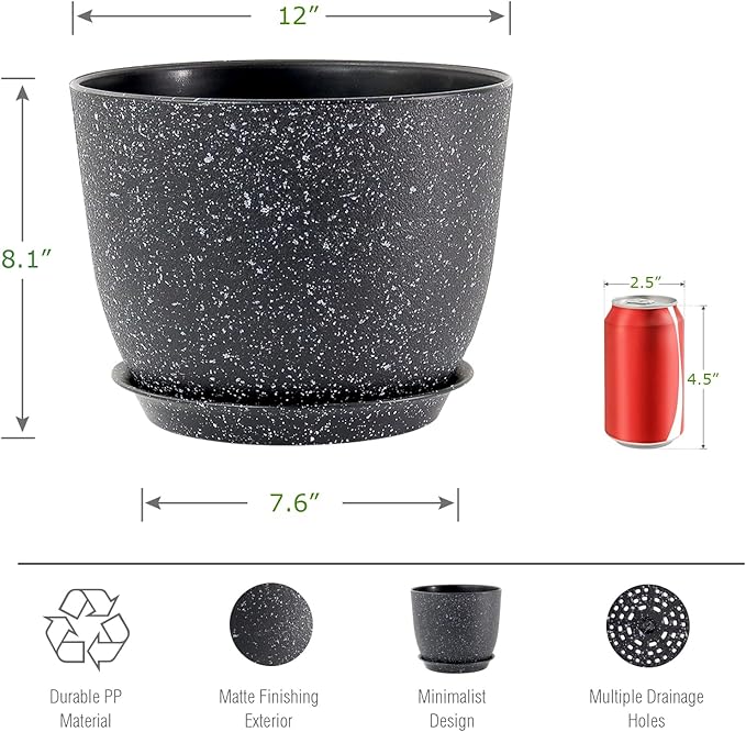 12inch Large Plant Pot, Modern Plastic Planter - Image 2