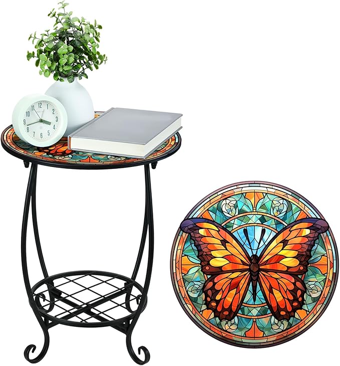 Outdoor Side Table Round Small Mosaic Patio Accent Indoor End Plant Coffee Tea - Image 7