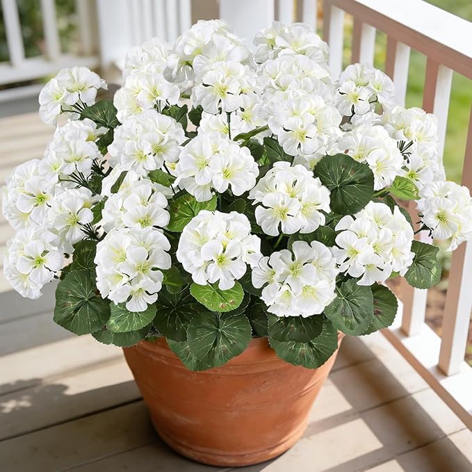 Artificial Geranium Flowers for Outdoors, 6 Bundles Realistic Silk Fake Geranium by AmberFun