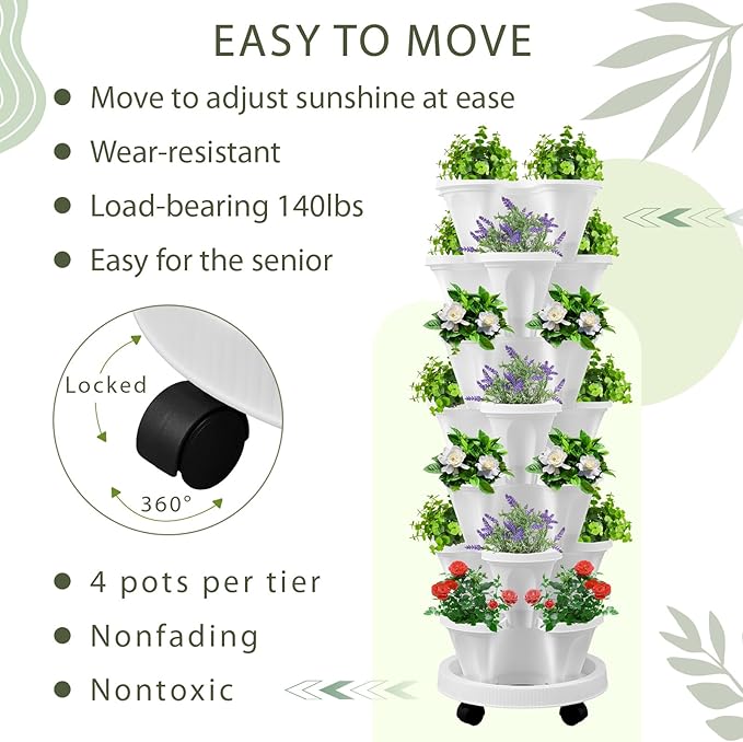 Umigy 2 Set of 7 Tier Vertical Planter Stackable Tower Planters Strawberry Herb - Image 3