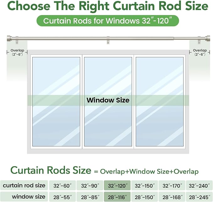 Time Forest Curtain Rods for Windows 66 to 120, 1 Inch Adjustable Heavy Duty - Image 7