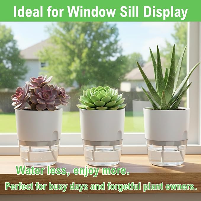 3.2 Inch Self Watering Planters Plastic Planter Pots 3 Pack Wicking Flower Pots - Image 3