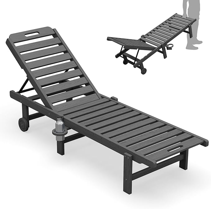 SERWALL Outdoor Chaise Lounge Chair, HDPE Patio Lounge Chair by SERWALL