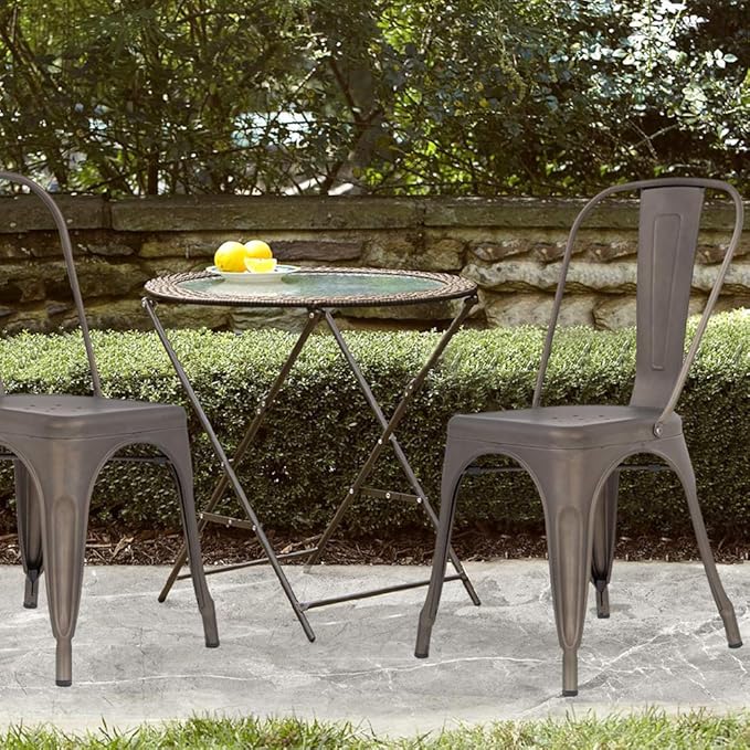 FDW | Set of 4 Metal Dining Chairs | Bronze | Stackable Tolix Side Chairs - Image 2