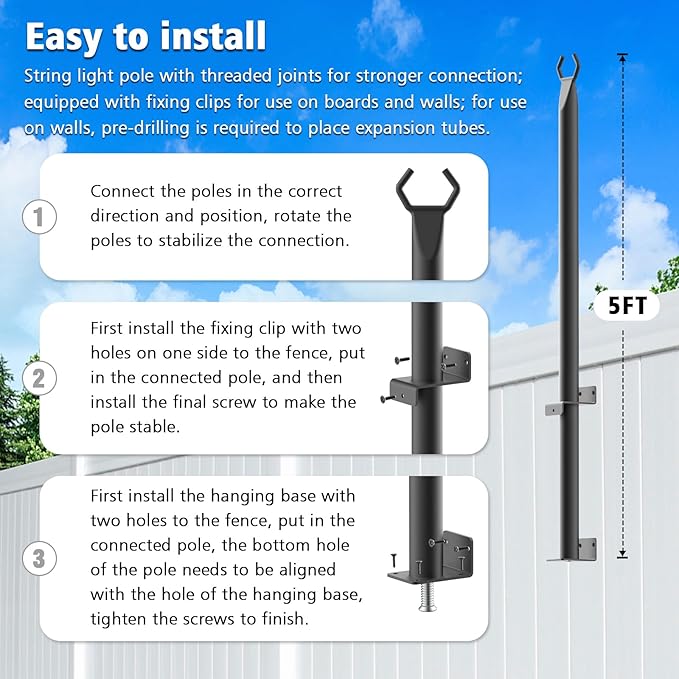10 Pack String Light Poles, 5Ft Light Poles - Image 7