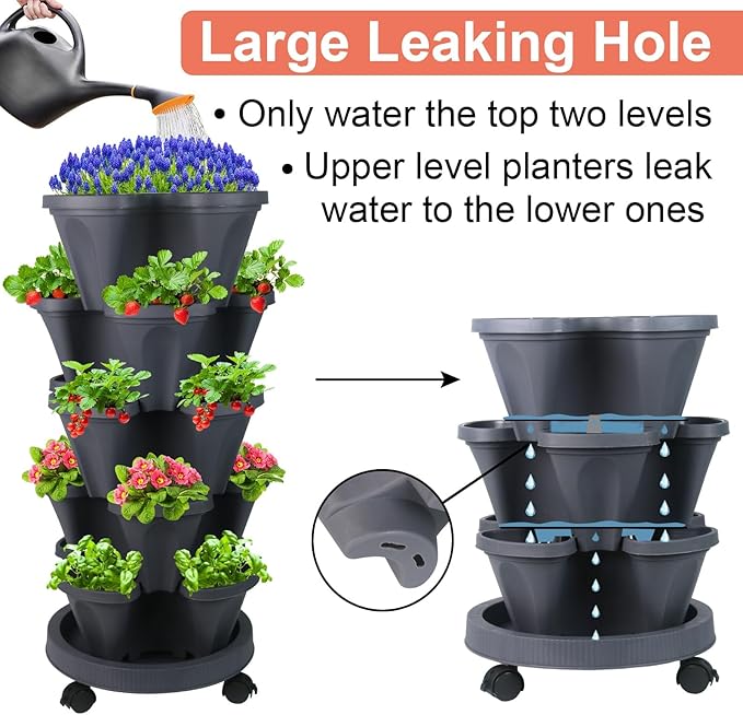 GameXcel Vertical Planter 5 Tier Stackable Planters Garden Planters Strawberry - Image 3