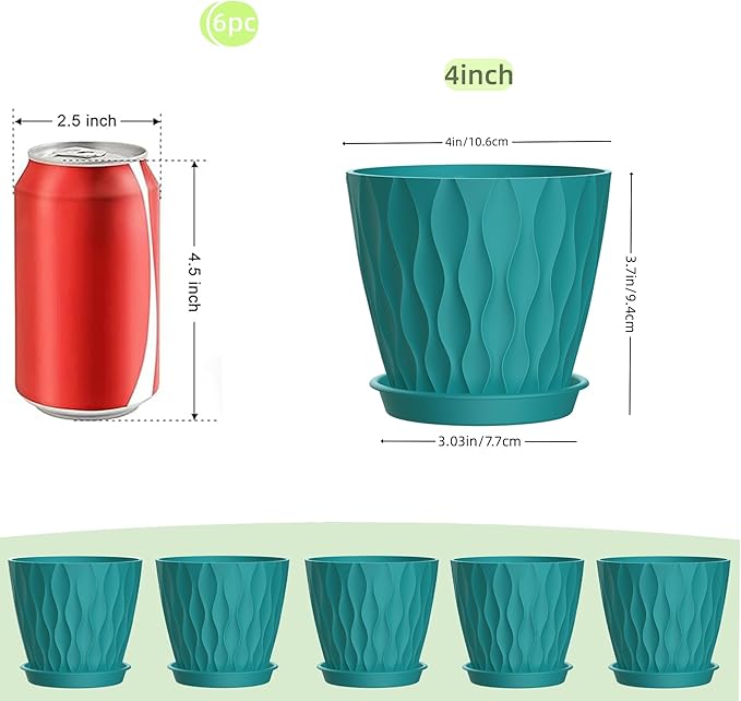 4 Inch Plant Pots, 6 Pack Indoor Flower Pots, Planters - Image 2
