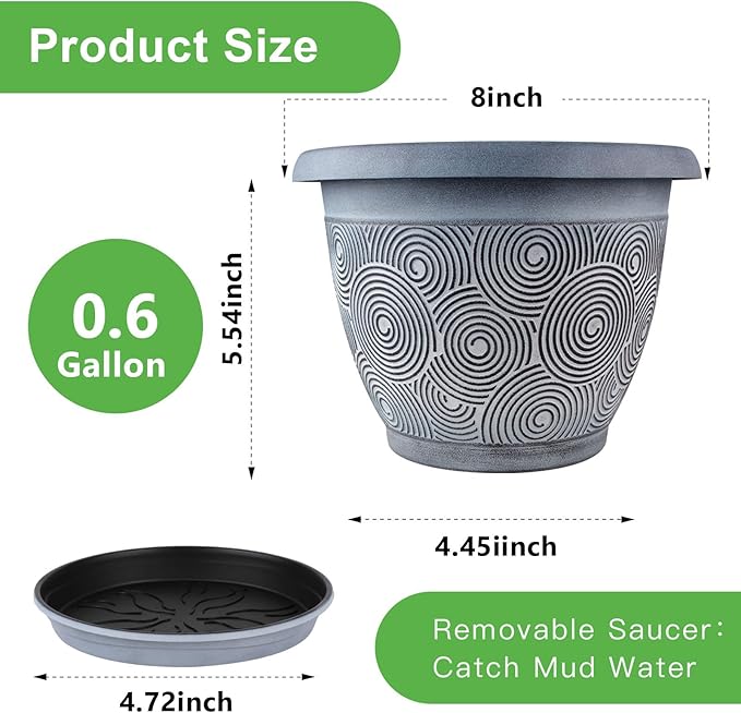 8 Inch Flower Pots Planters for Indoor Outdoor Plants, 4 Pack Plastic Small - Image 3