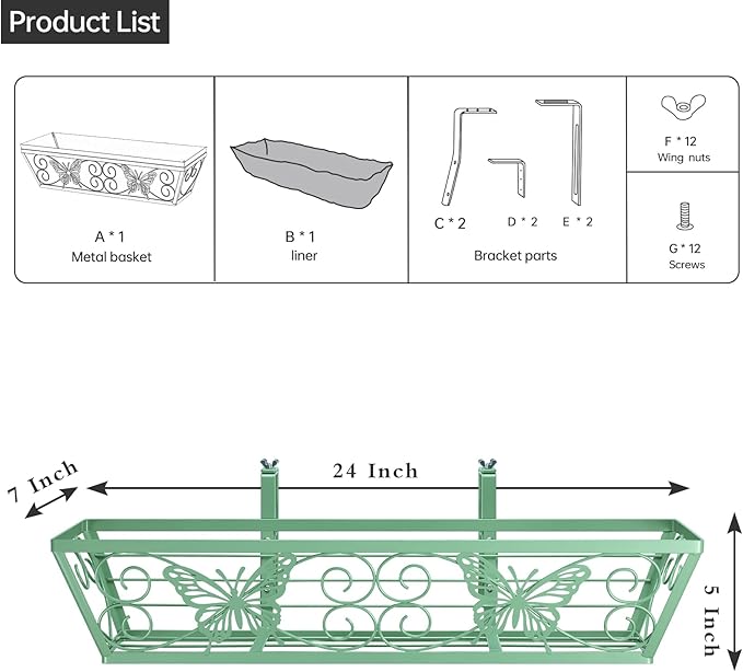 2 Pack 24 Inch Window Boxes Planters Railing Planter Box - Image 4