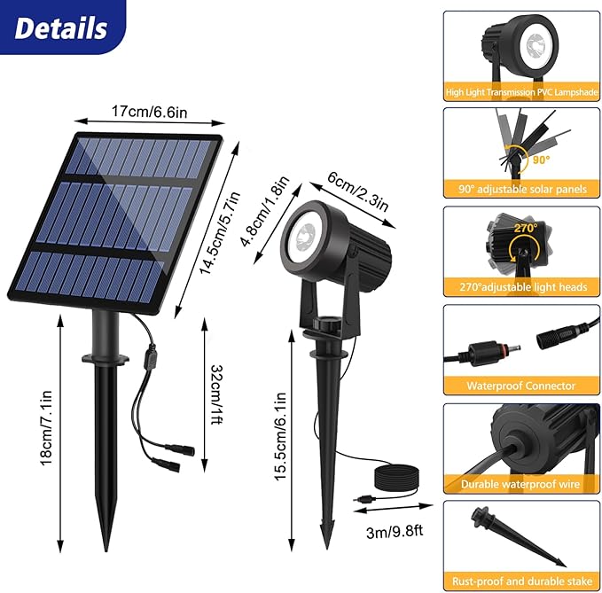 T-SUNUS Christmas Solar Garden Spotlight Outdoor 6-in-1 White Landscape Spot - Image 6