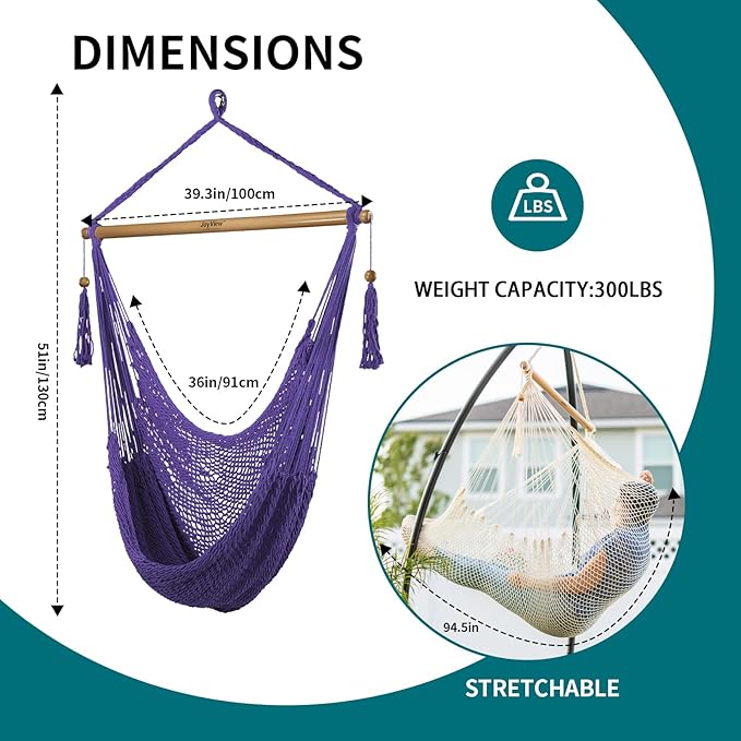 JoyView Hammock Chair with Spreader Bar Caribbean Hammock Swing Chair 300 LBS - Image 2