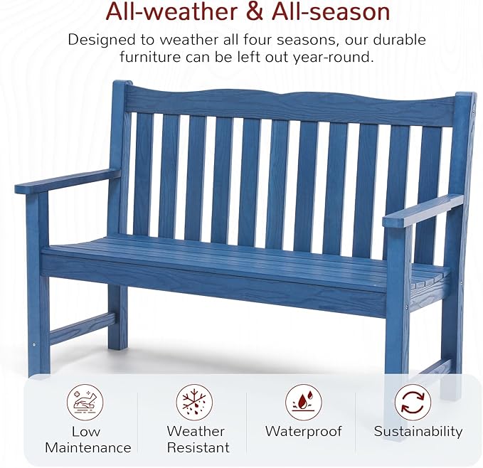 Stoog Outdoor Benches Set of 2, 2-Person All-Weather HIPS Garden Bench - Image 4