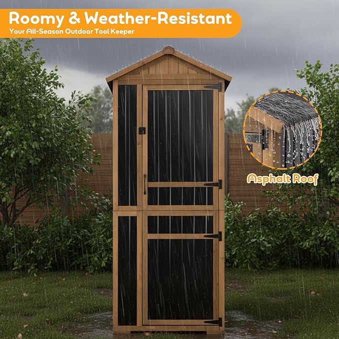 Outdoor Storage Cabinet, Wood & Metal Garden Shed - Image 6