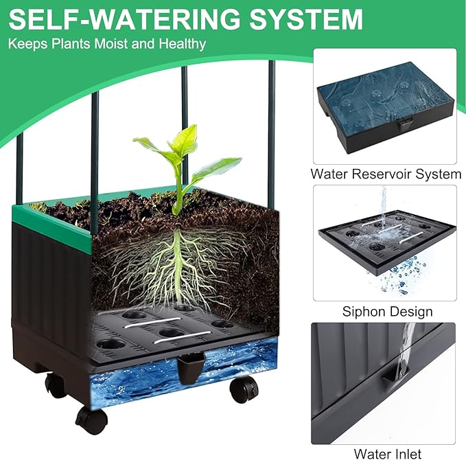Raised Garden Bed with Self Watering Garden Pots, Planter Box with Trellis - Image 5