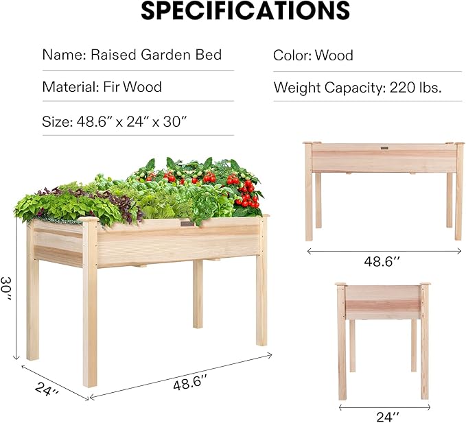 VIVOSUN Elevated Wooden Raised Garden Bed, Outdoor Wood Planter Box w Bed Liner - Image 3