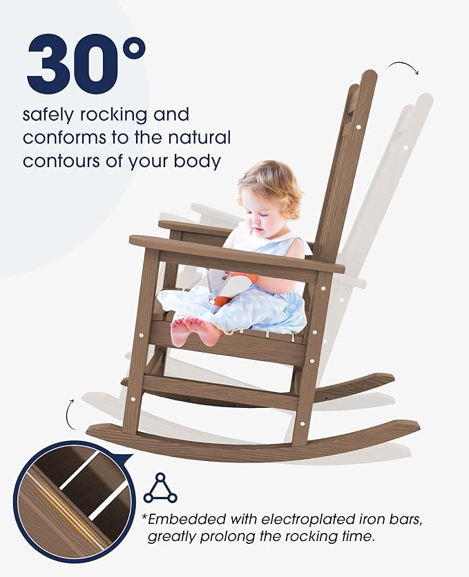 KINGYES Oversized Outdoor Rocking Chair Set of 6, All-Weather Patio Rocking - Image 5