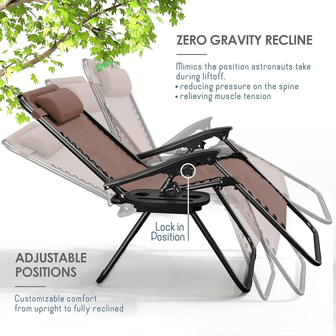 Nestl Zero Gravity Chairs Set of 2, Patio Lounge Chair Outdoor - Image 4