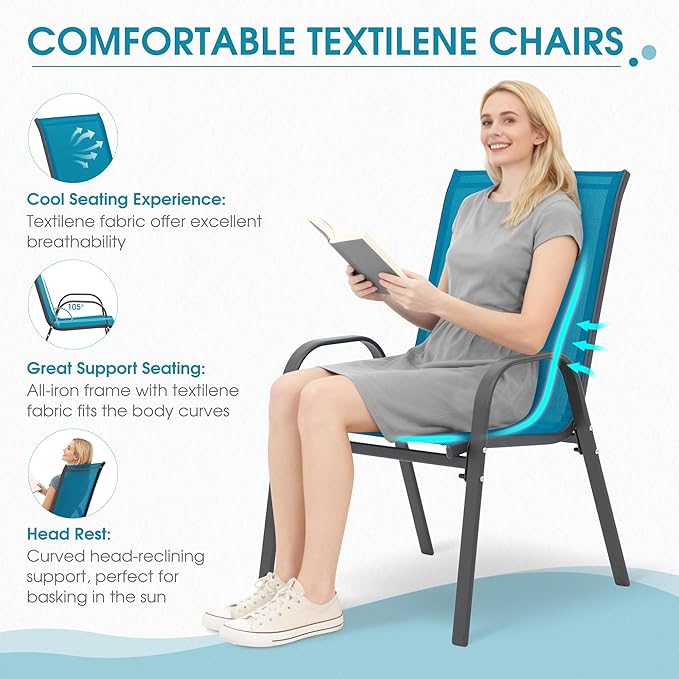 Outdoor Stackable Chairs Set of 4, Stacking Patio Chairs - Image 3