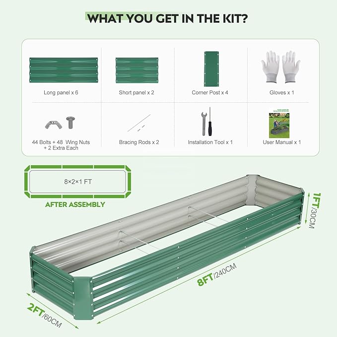 ZORMY 2 Pcs 8x2x1ft Galvanized Raised Garden Bed Outdoor, Metal Planter Boxes - Image 6