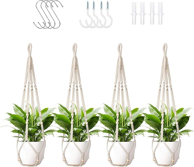 Macrame Plant Hanger Indoor Set of 4 by Unknown