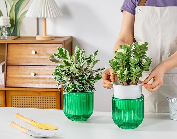 Melphoe Self Watering Pots for Indoor Plants Planter, 5.3 Inch 2 Pack Planters - Image 2