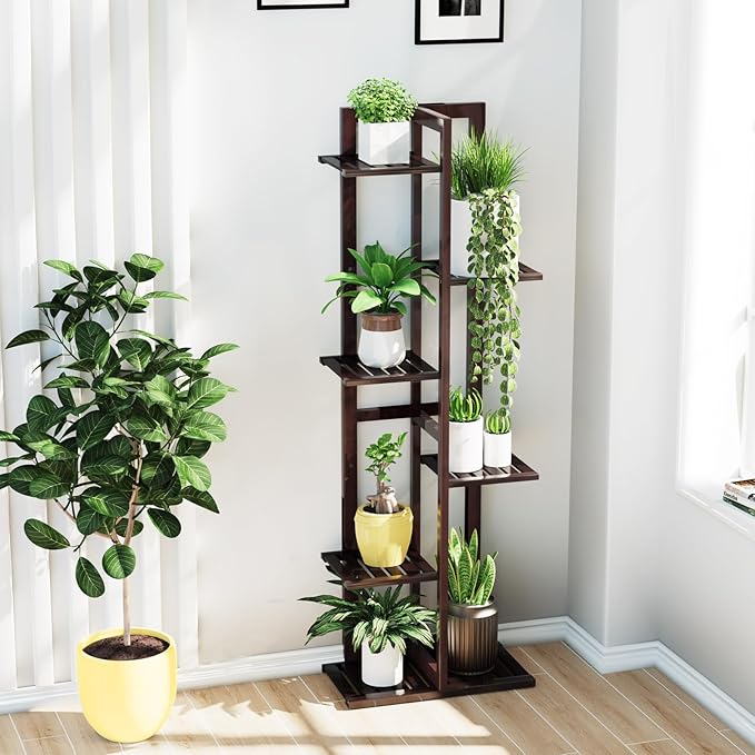 DolceLuna Plant Stand Indoor 6 Tier, Bamboo Plant Shelf Corner Display Rack - Image 2