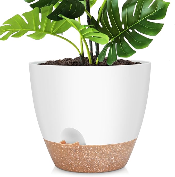 12 Inch Large Self Watering Plant Pot Set, Flower Pots by AFamilyofGardenLovers