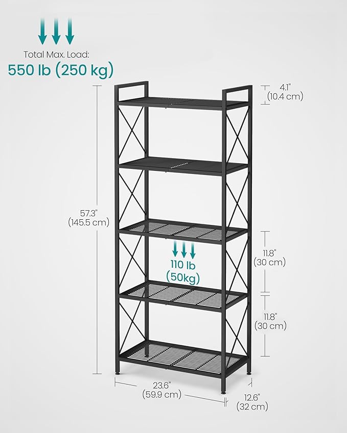 SONGMICS 5-Tier Metal Storage Rack, Shelving Unit - Image 3