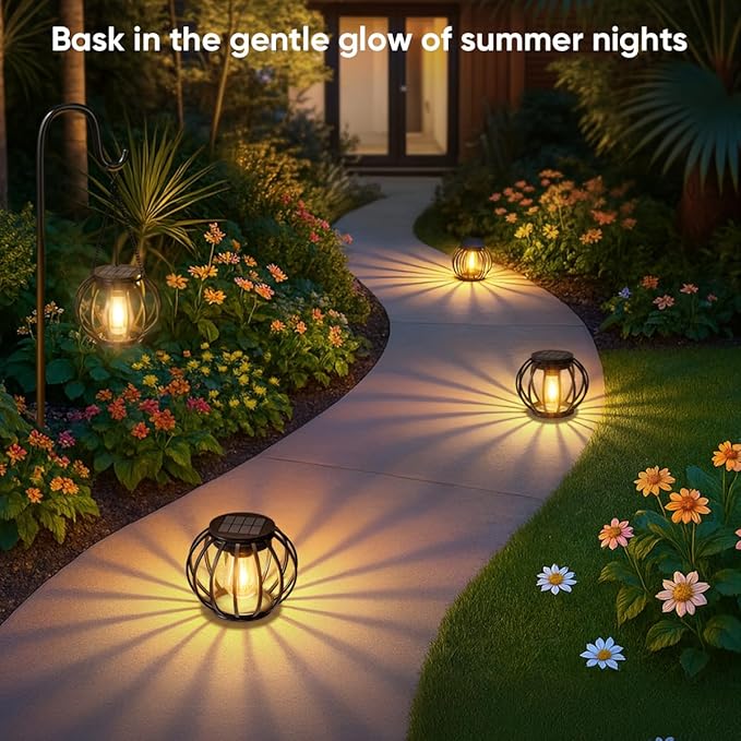 Solar Lanterns Outdoor Waterproof: 2 Pack Metal Hanging Decorative Solar Lights - Image 3