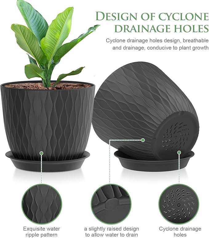 7 inch Plant Pots, 5 Pack Flower Pots - Image 3
