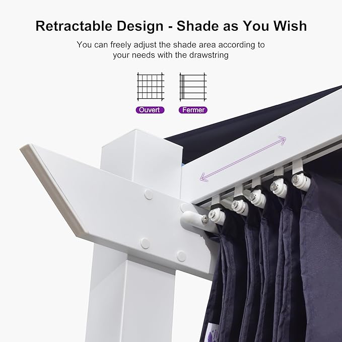 PURPLE LEAF 10' x 10' Outdoor Aluminum Pergola White Heavy-Duty Retractable - Image 4