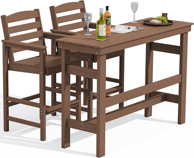 SERWALL Outdoor Bar Table and Chairs Set, Adirondack Bar Chairs Set of 2 and by SERWALL