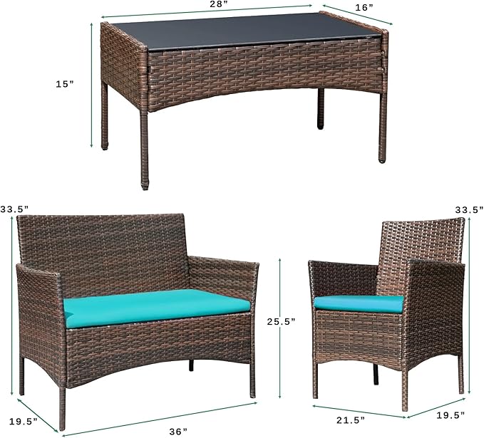 Greesum Patio Furniture 4 Pieces Conversation Sets Outdoor Wicker Rattan Chairs - Image 7