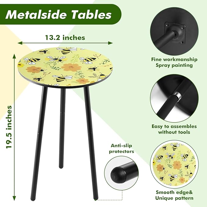 Metal Outdoor Side Tables Set of Two Small Outside Round End Table - Image 3