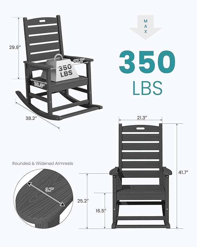 SERWALL Outdoor Rocking Chair, Oversized Rocking Chair - Image 3