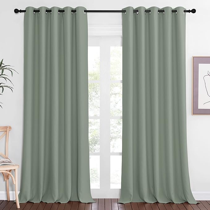 NICETOWN Blackout Sage Green Curtain 90 inch Length by NICETOWN