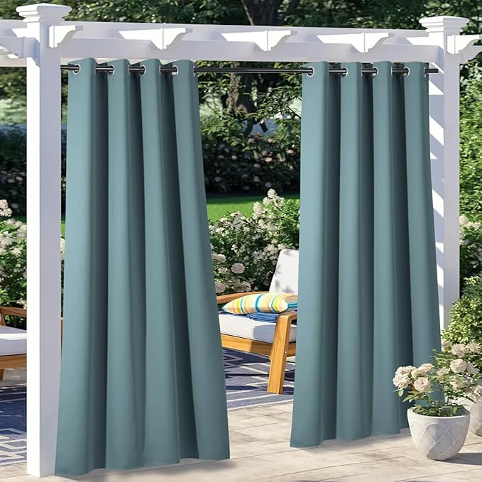 NICETOWN 2 Panels Greyish Blue Outdoor Curtains by NICETOWN