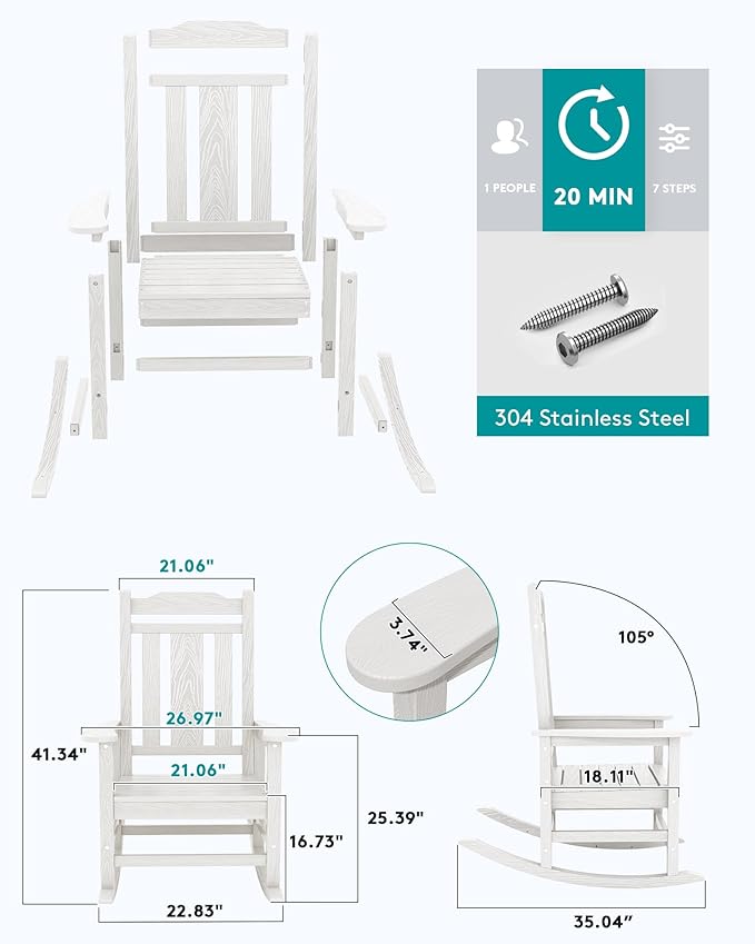 SERWALL Oversized Outdoor Rocking Chair Set of 2, HDPE Outdoor Rocking Chair - Image 5