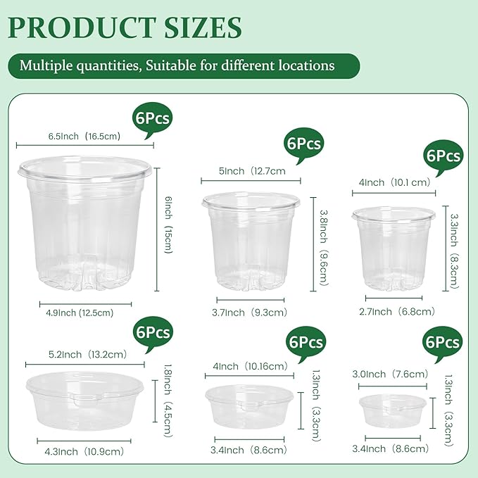 18 Pack 6.5/5/4 Inch Clear Self Watering Plant Pots - Image 2