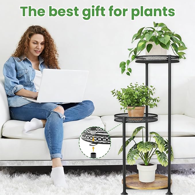 3 Tier Large Plant Stand Indoor Outdoor Clearance 10in Wide Metal Wood Plant - Image 6