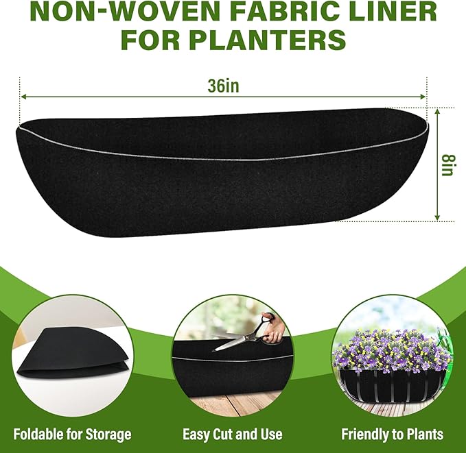 Riare 4 Pack 36 Inch Black Felt Window Box Liners- Fabric Trough Planter Basket - Image 2