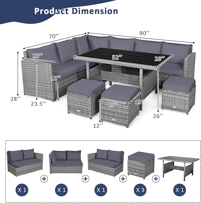 Tangkula 7 Pieces Patio Furniture Set, Outdoor Sectional Rattan Dining Sofa Set - Image 4